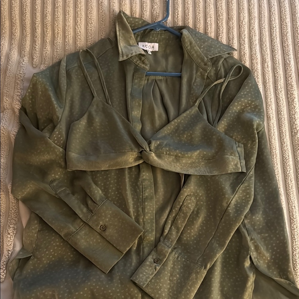 ASOS Olive Green Blouse and Bralette Set